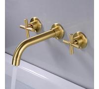FQYEP Rubinetto A Parete per Lavatoio 3 Fori Miscelatore Lavabo Bagno Vintage Doppia Maniglia Ottone,Oro Spazzolato