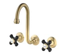 FQYEP Rubinetto A Parete per Lavatoio Rubinetto Bagno Lavabo 3 Fori A Doppia Maniglia in Ottone,Oro Spazzolato