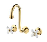 FQYEP Rubinetto A Parete per Lavatoio Rubinetto Bagno Lavabo 3 Fori A Doppia Maniglia in Ottone,Oro