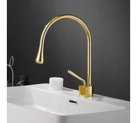 FQYEP Rubinetto Bagno Alto in Ottone Di Tipo Creativo A Goccia Oro 31CM | Girevole A 360° Miscelatore Acqua Calda E Fredda Maniglia Singola Adatto per Il Bagno