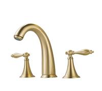 FQYEP Rubinetto Bagno Lavabo 3 Fori Oro Spazzolato Rubinetti Bagno Retrò A Doppia Maniglia,Modello A.