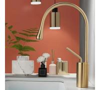 FQYEP Rubinetto Lavabo Bagno A Goccia Creativo In Ottone Oro Spazzolato | Modello Corto Rubinetto Miscelatore Acqua Calda E Fredda Girevole A 360° Monoforo Maniglia Singola