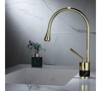 FQYEP Rubinetto Lavabo Bagno Creativo A Forma Di Goccia Oro Nero | Stile Corto Marmo + Ottone Rotazione A 360° Maniglia Singola Acqua Calda E Fredda Adatta per Bagno O Isola