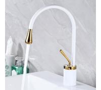 FQYEP Rubinetto per Lavabo A Forma di Goccia D'Acqua in Ottone Oro Bianco | Girevole A 360° Rubinetto Miscelatore Acqua Calda E Fredda Monoforo Maniglia Singola Adatto per Il Bagno