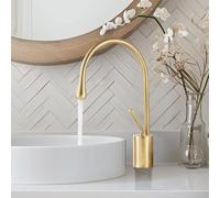 FQYEP Rubinetto per Lavabo A Forma di Goccia D'Acqua in Ottone | Oro Spazzolato Rubinetto Da Bagno Caldo E Freddo Girevole A 360° Maniglia Singola installazione A Foro Singolo