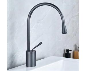 FQYEP Rubinetto per Lavabo Bagno Da Appoggio Altezza Beccuccio 19 CM | Cenere Di Pistola,Miscelatore Monocomando Bagno in Ottone Orientabile A 360° Acqua Calda E Fredda Adatto per Isola