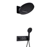 FQYEP Set Di Rubinetto da Doccia da Incasso Doccia con Termostato Soffione A Pioggia A Doppia Funzione,Nero