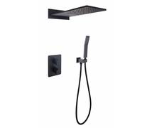 FQYEP Set di Rubinetto da Doccia da Incasso Doccia con Termostato Soffione A Pioggia in Ottone,Nero