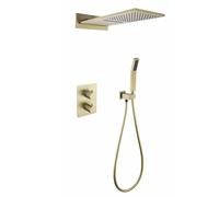 FQYEP Set di Rubinetto da Doccia da Incasso Doccia con Termostato Soffione A Pioggia in Ottone,Oro Spazzolato