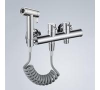 FQYEP Set Doccia Bidet Cromato In Ottone Doccino per Bidet per Acqua Calda E Fredda Kit Idroscopino per WC A Doppia Uscita Collegabile A Parete