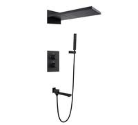 FQYEP Sistema Doccia da Incasso con Termostato Set Doccia A Pioggia Top Spray con Modalità Cascata,Nero,Quattro Funzioni