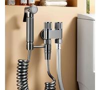 FQYEP Spruzzatore Portatile Bidet Kit Spruzzatore WC In Ottone Doppio Beccuccio per Acqua Supporto Girevole A 360° Solo Acqua Fredda Adatto per Il Lavaggio Di Animali Domestici,Grigio Canna Di Fucile