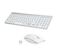 FQzsbWbbt Set tastiera e mouse wireless combinati 2.4G Set tastiera e mouse full-size multimediale compatibile con computer portatile desktop(White English)
