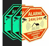 FR-Francese Appezzamento privato in alluminio fosforescente, 3 allarmi di sicurezza con videosorveglianza, autoadesivi per videosorveglianza domestica, ottagonale, 15 x 15 cm