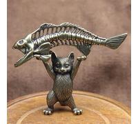 Frabakas Statuetta a forma di lisca di pesce in ottone anticato con gatto che solleva il tavolo, statue, centrotavola, miniature, fermacarte, oggetti da collezione, decorazione per la casa, idea