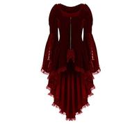 Frack - Cappotto da donna a maniche lunghe, stile steampunk, con chiusura lampo, stile vintage, in pizzo, stile medievale, per Halloween, per il Rinascimento gotico, per carnevale, feste, S-5XL