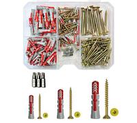 Frackmann Set di tasselli e viti - 164 pezzi in valigetta con tasselli originali Fischer DuoPower, viti e punte Torx, dimensioni 5, 6, 8 mm, set di tasselli universali per cemento, pietra e