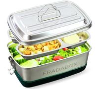 FRADABOX® Contenitore per il pranzo "Frankie", 2000 ml, 4 scomparti, in acciaio inox di alta qualità, con ripiani, Meal Prep Bento Box, senza BPA, pane e insalata, grande per adulti, lavabile in
