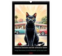 Fräulein Fantasie und die schwarze Katze (Wandkalender 2026 DIN A3 hoch), CALVENDO Monatskalender: Vintage Illustration, die alte Rollenbilder auf den Kopf stellen