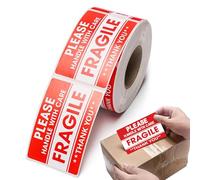 Fragile Labels - Paper Handle With Care Stickers | Roll of 500 Self-Adhesive Labels for Packages | Cartons, Glassware and Delicate Items | Matte Film for Shipping