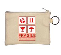 Fragile Please Handle with Care Sticker Logo Portachiavi Portamonete Beige