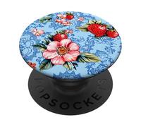 Fragole Rosse Fiori Rosa Blu Boho Sfondo Pattern PopSockets PopGrip Adesivo