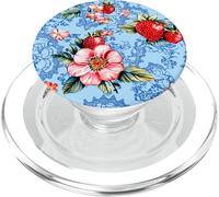 Fragole Rosse Fiori Rosa Blu Boho Sfondo Pattern PopSockets PopGrip per MagSafe