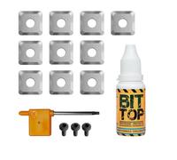 Fraiser Kit ricambio Tornado e Tornado Sniper con 10 coltellini/inserti raggiati in metallo duro 10,5 mm, 3 viti, chiave Torx T15 e Bittop - per fresa per spianare gambo 8 mm e 6,35 mm