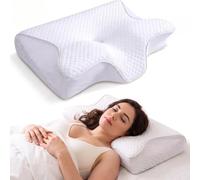 FralEcoPlus Cuscino Cervicale Per Dormire in Memory Foam, 2 in 1 Guanciale Ergonomico a Doppia Altezza per Dormire su Fianco Schiena e Pancia, Supporto Collo Spalle Antirussamento, Federa Sfoderabile