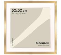 FRAMAI® Cornice per quadri 50x50 cm in Oro - con passepartout - Cornice in legno MDF, Plexi resistente alle rotture, ecologico, con sospensione e supporto - Formato verticale e orizzontale