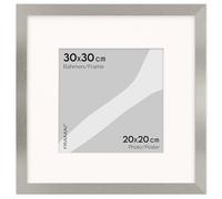 FRAMAI® Cornice portafoto 30x30 cm in argento - con passe-partout - Cornice in legno MDF, plexi incassabile, ecologico, con sospensione e supporto - Formato ritratto e paesaggio