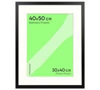 FRAMAI Cornice portafoto 40 x 50 cm, colore nero, con passepartout, cornice in legno MDF, infrangibile, ecologica, con sospensione e supporto, formato verticale e orizzontale