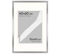 FRAMAI® Cornice portafoto 40x60 cm in argento - con passe-partout - Cornice in legno MDF, plexi incassabile, ecologico, con sospensione e supporto - Formato paesaggio e ritratto