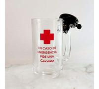 Framan Boccale di birra per emergenze. Caraffa in vetro con campanello. In caso di emergenza chiede una Birra. 400 ml. Vetro e metallo