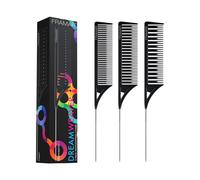 FRAMAR Dreamweaver Set di pettini per highlighter Pettine per capelli a coda di topo con coda in metallo, pettine da parrucchiere per colore dei capelli, pettine a coda di spillo Confezione da 3 nero