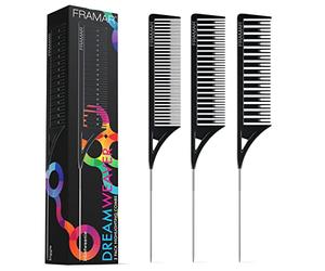 FRAMAR Dreamweaver Set di pettini per highlighter Pettine per capelli a coda di topo con coda in metallo, pettine da parrucchiere per colore dei capelli, pettine a coda di spillo Confezione da 3 nero