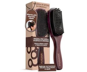 FRAMAR Spazzola Setole Cinghiale - Spazzola Per Coda Tirata, Per lo Slick Back, Boar Bristle Brush, Per Volume e Brillantezza - Velluto Marrone