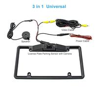 Frame di Licenza 3 in 1 con Sensore di Parcheggio e Telecamera di Backup Retrovisore Ad Angolo Largo 120 ° ABS Resistente all'acqua per Auto con Interfaccia AV