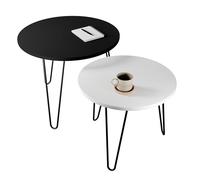 framed concept Tavolino rotondo 50/60 cm e set da 2 pezzi, tavolo di design con stampa UV e vernice trasparente - gambe Harpin - Loft industriale - nero bianco artisano - soggiorno studio ufficio