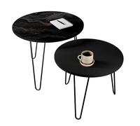 framed concept Tavolino rotondo 50/60 cm e set da 2 pezzi, tavolo di design con stampa UV e vernice trasparente - gambe Harpin - Loft industriale - nero bianco artisano - soggiorno studio ufficio