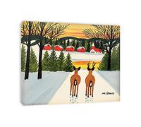 Framed.Two Deer, Sunset'By Maud Lewis Famous Paintings Print on Canvas Art Poster and Prints.Ready to hang Riproduzione su tela Wall Art Pictures per la decorazione della casa 30 x 35 cm con cornice