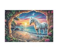 Framed White Horse at Seaside Puzzle 1000 Pezzi Sfida Rompicapo Impossibile Happy Time Rompicapo Estremamente Difficile Per Veri Esperti Regalo Per Chi Ama Le Sfide 1000 PCS