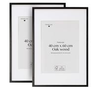 Framelane Set di 2 cornice nera 40 x 60 in rovere FSC con vetro acrilico antigraffio e antistrappo - Passepartout incluso - Telaio per montaggio verticale o orizzontale in stile moderno