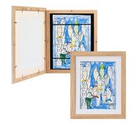Framelane Set di 2 cornici per disegni A4, motivo naturale, cavalletto, ganci, chiusure magnetiche e fasce elastiche per riporre disegni, colore rovere naturale