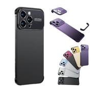 Frameless Large Window Corner Edge Pad Phone Cover for iPhone 12 13 14 15 Pro Max Plus,Aluminum Metal Camera Lens Explosion-Proof Protector,Backless Heat Dissipation Case (12, Black)