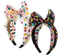 Framendino, Confezione da 2 cerchietti per capelli con fiocco in tulle a pois larghi, con grande fiocco, da donna (nero, bianco)