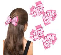 Framendino, Confezione da 2 fiocchi per la sensibilizzazione sul cancro al seno, fermagli per capelli, fiocco rosa, accessori per capelli per donne