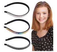 Framendino, Confezione da 3 cerchietti per capelli in metallo antiscivolo con glitter, da donna, 3 colori