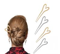 Framendino, Confezione da 4 forcine per capelli a forma di U, in metallo, a forma di cuore, per accessori lunghi