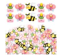 Framendino, Confezione da 65 decorazioni a forma di api in resina, con retro piatto, a forma di farfalla, 3D, a forma di tulipano, per fai da te e accessori artigianali